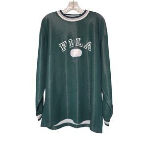 Vintage 90s FILA Jersey Large Teal Green Mesh HIP HOP Streetwear Spellout